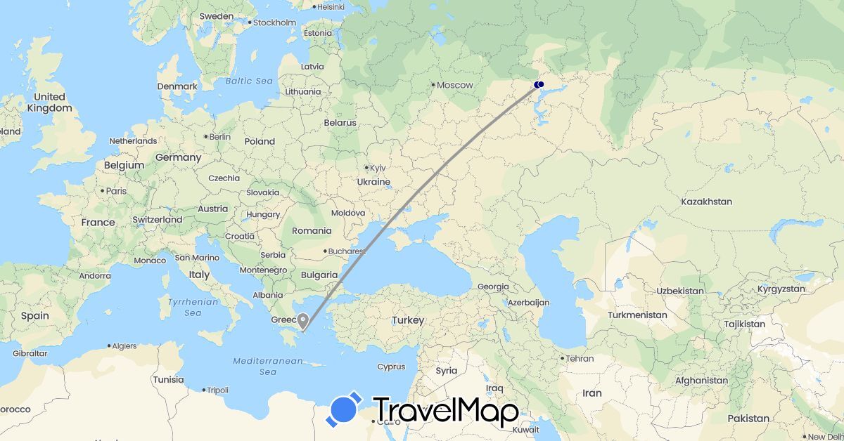 TravelMap itinerary: driving, plane in Greece, Russia (Europe)